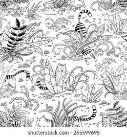 Black and white seamless pattern with cats