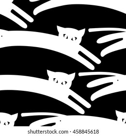Black and white seamless pattern with cat's silhouette. Vector clip art.