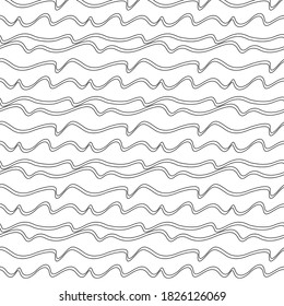 Patrón ininterrumpido en blanco y negro. Líneas caóticas curvadas, olas.