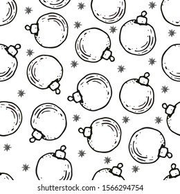 Black and white seamless pattern with christmas balls. Monochrome Christmas balls on seamless background.