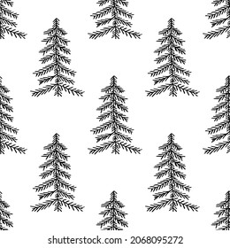 Black and white seamless pattern with christmas trees