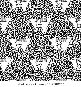 Black and white seamless pattern with Christmas trees for coloring