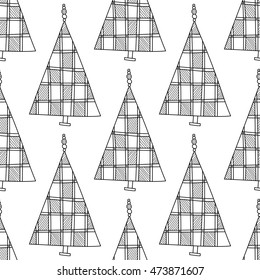Black and white seamless pattern with Christmas trees for coloring