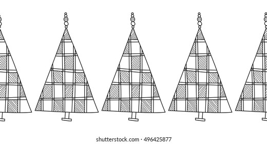 Black and white seamless pattern with Christmas trees for coloring