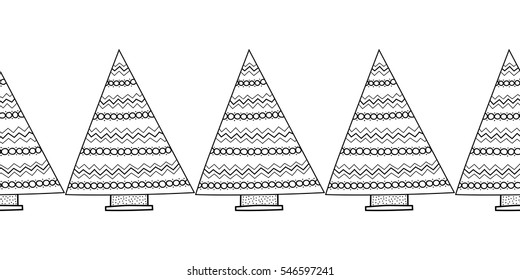 Black and white seamless pattern with Christmas trees for coloring