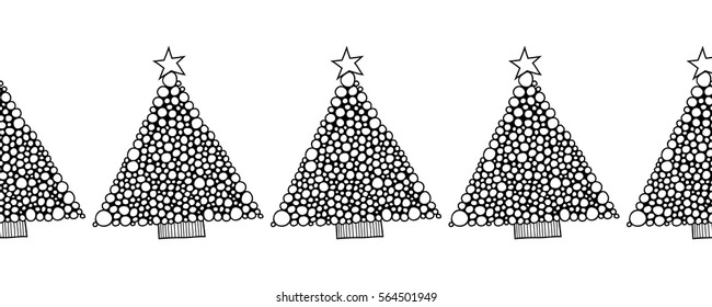 Black and white seamless pattern with Christmas trees for coloring