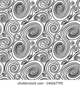 black white seamless pattern with circles curls