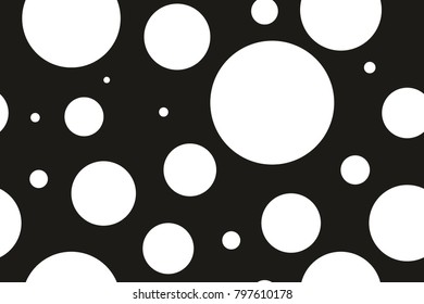 Black and white seamless pattern with circles. Abstract geometric background, print for paper, wrapping, backdrop. Banner for party, birthday. Vector illustration