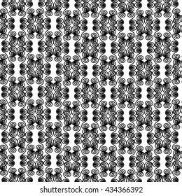 Black and white seamless pattern with circular ornaments on a white background, vector