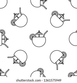 Black and white seamless pattern Cocktail vector icon with umbrella, alcohol symbol