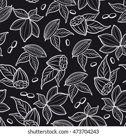 Black And White Seamless Pattern With Cocoa Beans. Vector Illustration