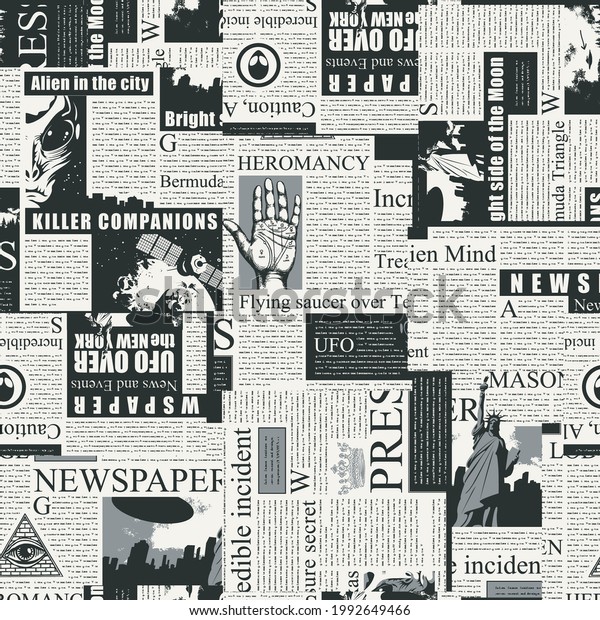 Black White Seamless Pattern Collage Newspaper Stock Vector (Royalty ...