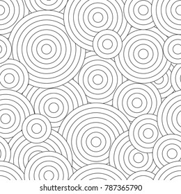 Black And White Seamless Pattern For Coloring Book In Doodle Style.  Swirls, Ringlets.