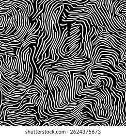 Padrão sem emenda preto e branco, impressão de zebra de arte de linha complexa, padrão de ikat de linhas grunge, padrão sem emenda listrado, fundo de ilustração de vetor para imprimir o papel.
