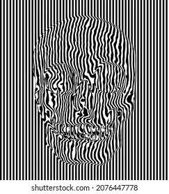 Black and white seamless pattern of continuous vertical line in relief shape of a skull.
