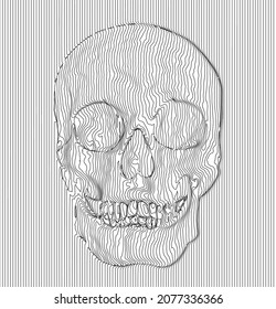 Black and white seamless pattern of continuous vertical line in relief shape of a skull.