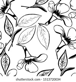 black and white seamless pattern of contour flowers, ready for printing on fabric, paper, wallpaper, covers, packages, postcards, invitations, packaging, for home design
