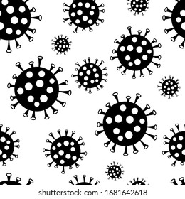 Black and white seamless pattern with Coronavirus (Covid-19)