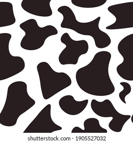 Black and white seamless pattern with cow animal print. Repetitive background with cow or dalmatian dog spots.