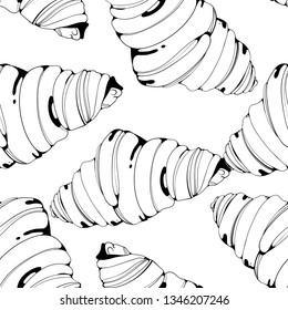 
Black and white seamless pattern with croissants, vector pattern for menu, cafe.