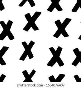 Black and white seamless pattern with cross. Abstract vector illustration. Design for web, textures, card, poster, fabric, textile. Doodle style. Symbols NO.