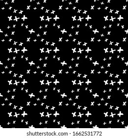 Black and white seamless pattern with cross. Abstract vector illustration. Design for web, textures, card, poster, fabric, textile. Doodle style. Symbols NO. Fashion background.