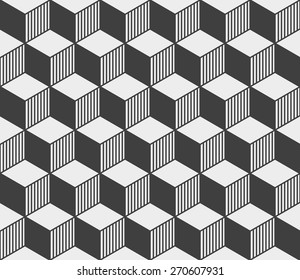 Black and white seamless pattern with cubes and shades