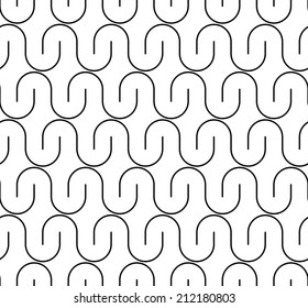 Black and white seamless pattern with curved line. Abstract background.