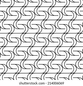 Black and white seamless pattern with curved line. Abstract background.