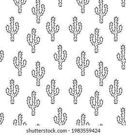 black and white seamless pattern with cute desert cactus, endless repeatable texture