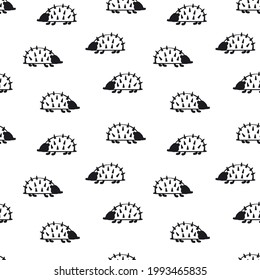 black and white seamless pattern with cute hedgehogs, endless repeatable texture