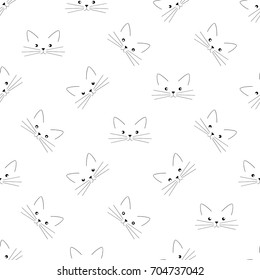 Black and white seamless pattern with cute kittens