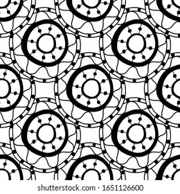 Color negro y blanco, sin fisuras, de círculos decorativos. Artículos abstractos y fantasiosos para el libro de colorear