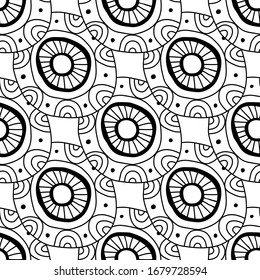 Color negro y blanco, sin fisuras, de círculos decorativos. Artículos abstractos y fantasiosos para el libro de colorear