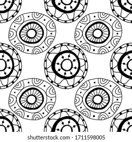 Color negro y blanco, sin fisuras, de círculos decorativos. Artículos abstractos y fantasiosos para el libro de colorear