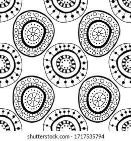 Color negro y blanco, sin fisuras, de círculos decorativos. Objetos abstractos, fantasía para colorear el libro.