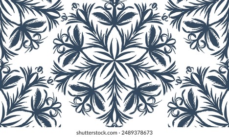 Black and white seamless pattern with decorative circles in the style of a mandala.  Vector illustration.