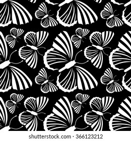Black and white seamless pattern with decorative butterflies