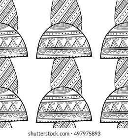 Black, white seamless pattern with decorative mushrooms for coloring book