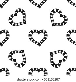 Black and white seamless pattern with decorative hearts for coloring