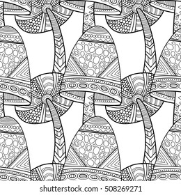 Black, white seamless pattern with decorative mushrooms for coloring book