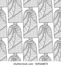Black white seamless pattern with decorative ice cream for coloring.