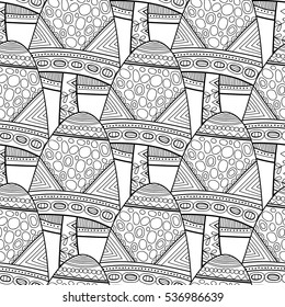 Black, white seamless pattern with decorative mushrooms for coloring book