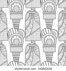 Black white seamless pattern with decorative ice cream for coloring.
