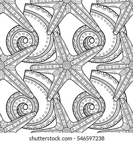 Black white seamless pattern with decorative sea shells for coloring