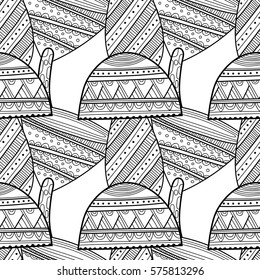 Black, white seamless pattern with decorative mushrooms for coloring book