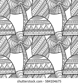 Black, white seamless pattern with decorative mushrooms for coloring book