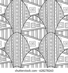 Black, white seamless pattern of decorative eggs for coloring page.