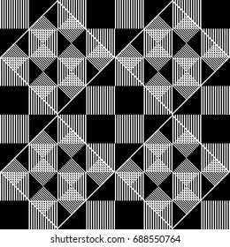 Black and white seamless pattern with decorative squares