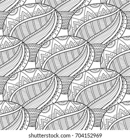 Black white seamless pattern with decorative sea shells for coloring